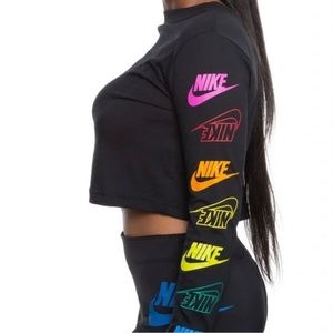 Nike long sleeve cropped top t shirt with rainbow logos